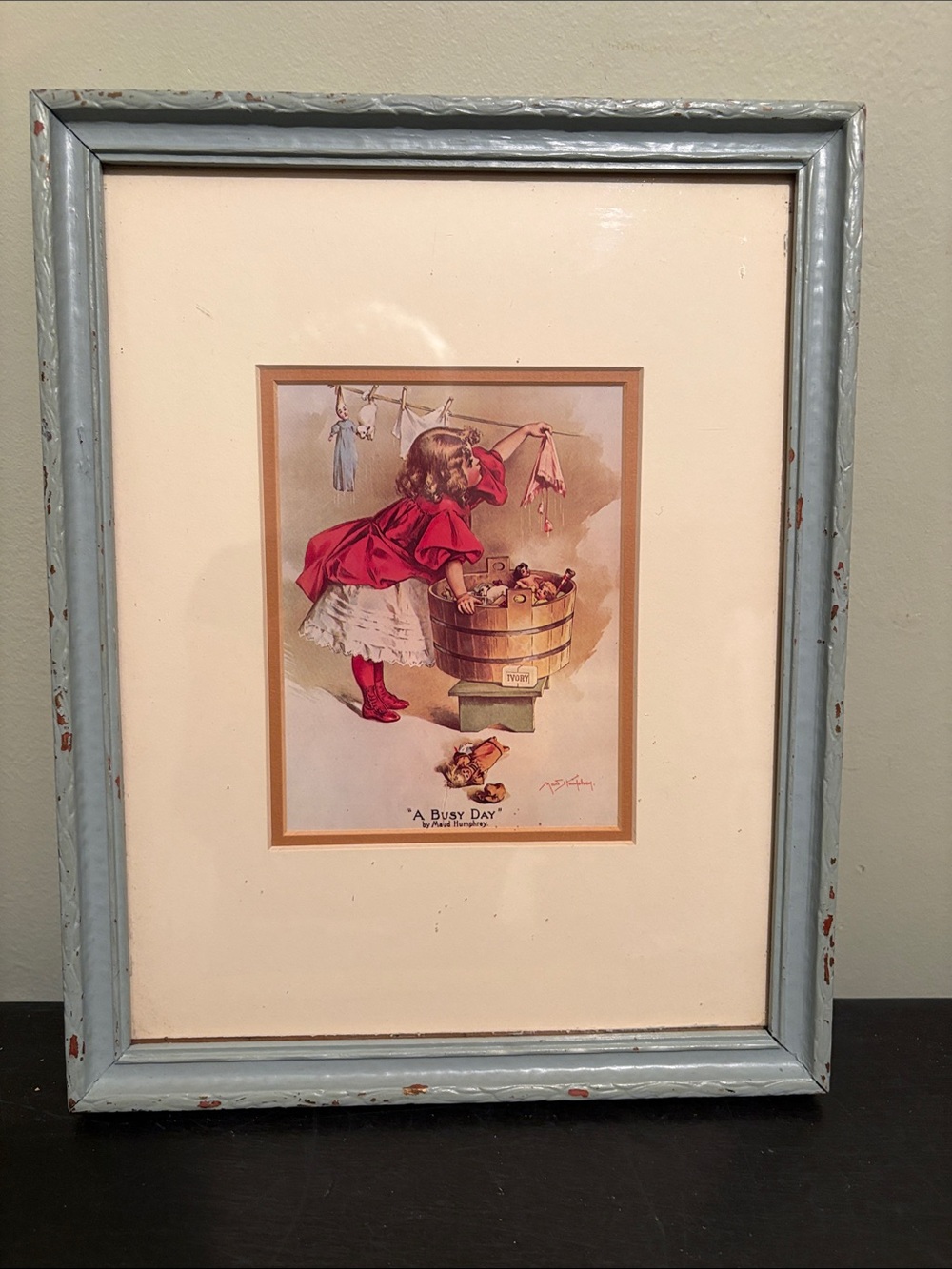 Vintage-Style 'A Busy Day' Framed Art Print in Light Blue Frame
